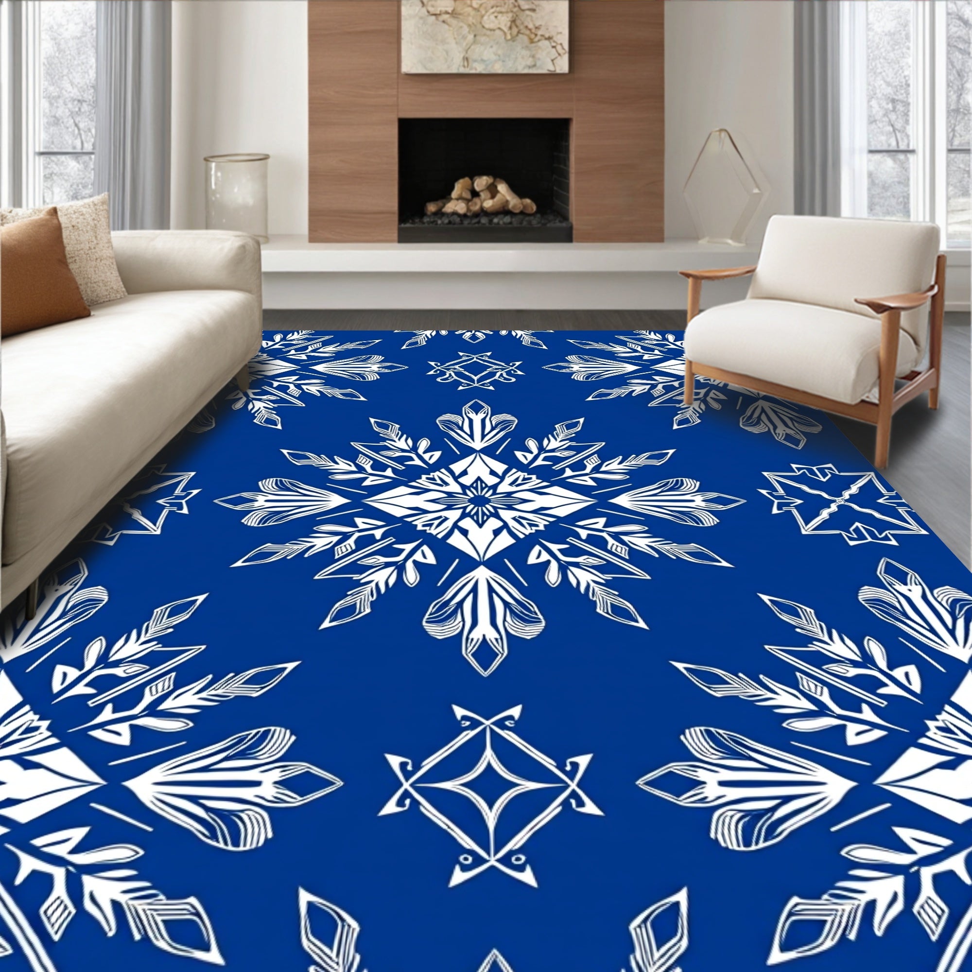 Faceted Blue White Starburst Rug