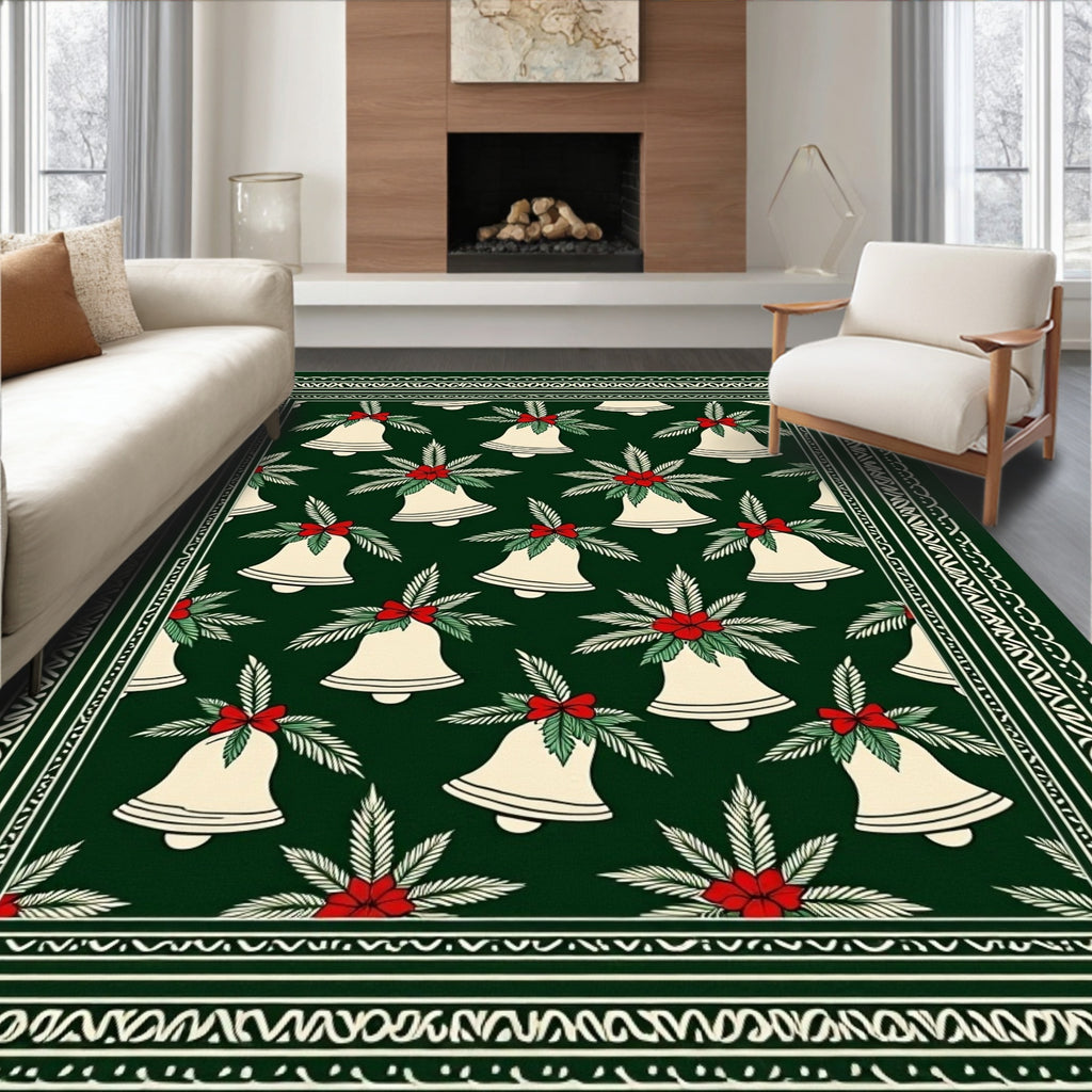 Holiday Bells Red Bow Garland Rug
