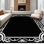 Ornate Black White Floral Frame Rug