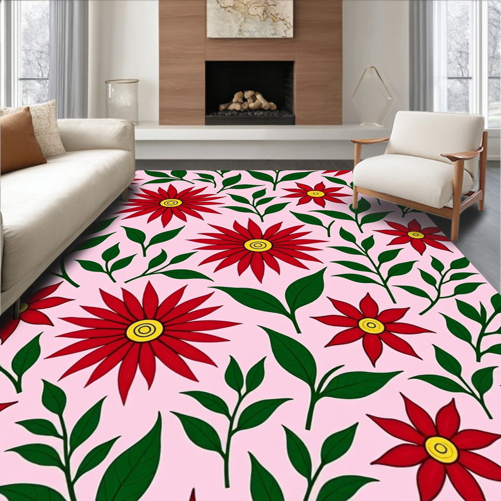 Crimson Red Bloom Scatter Rug