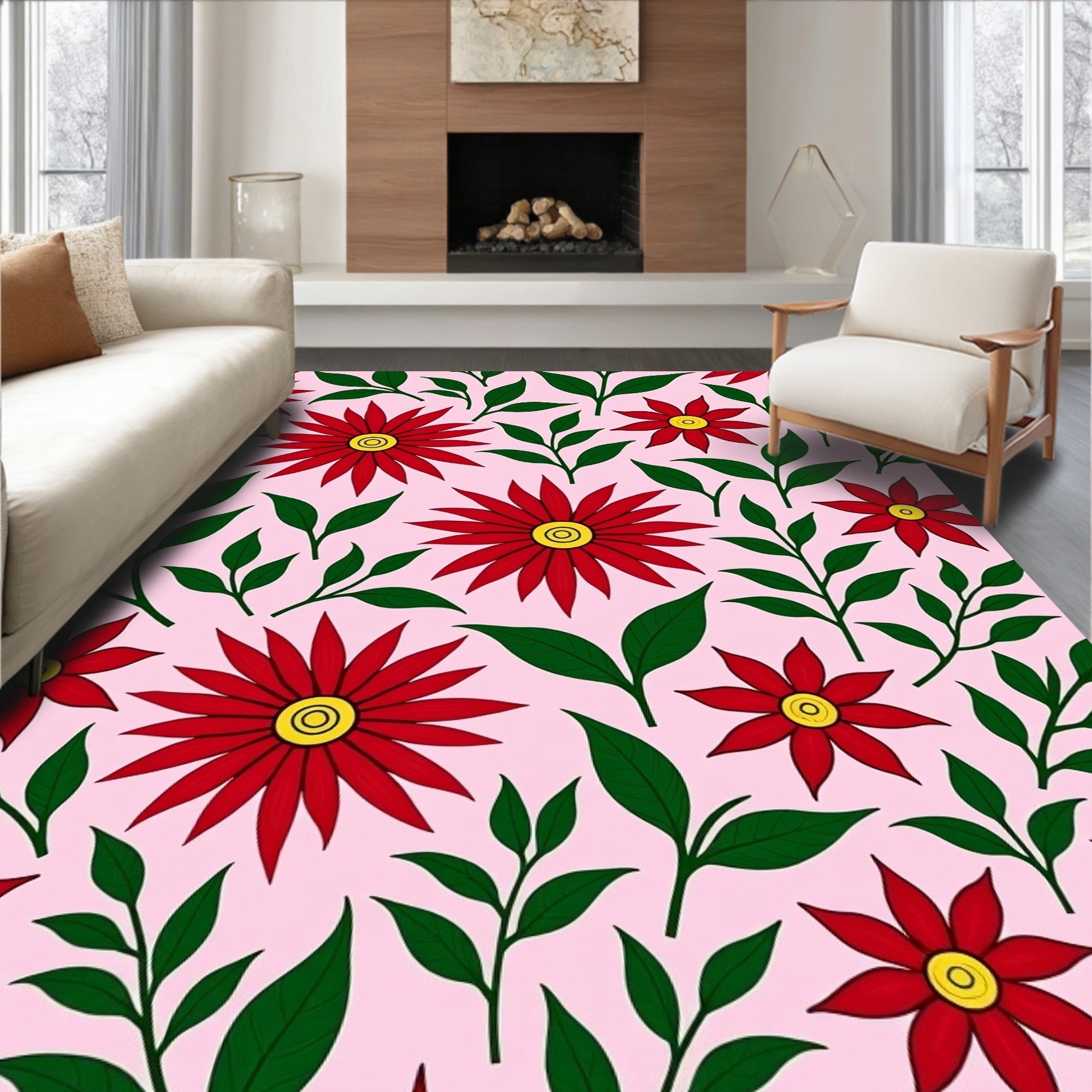 Crimson Red Bloom Scatter Rug