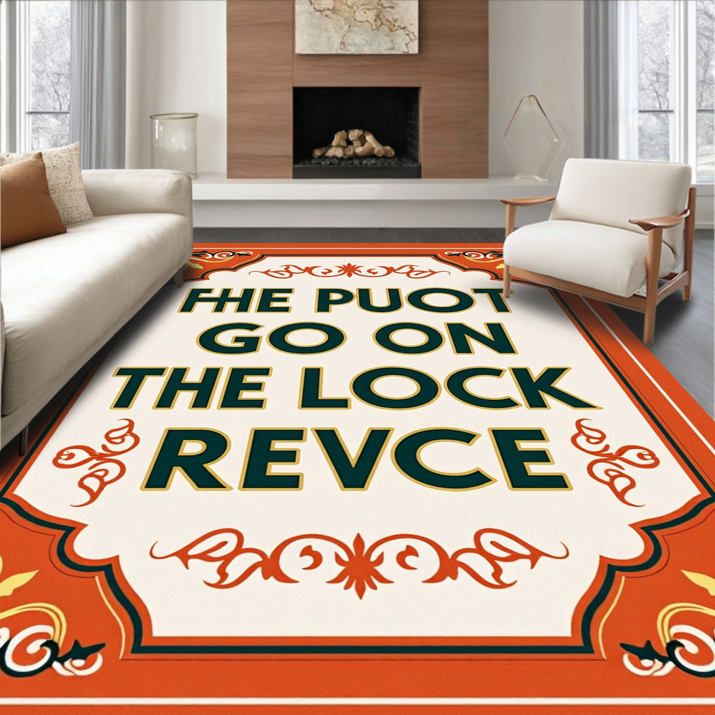 Orange Cream Floral Acanthus Border Rug