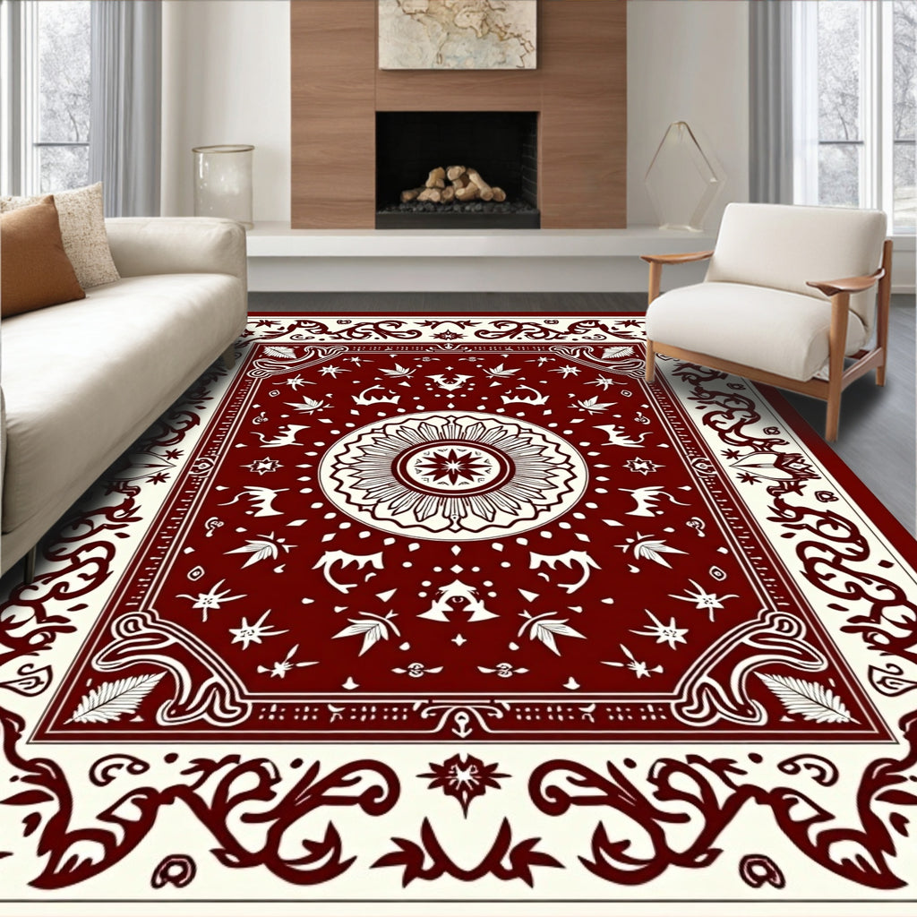 Crimson Ivory Medallion Floral Border Rug