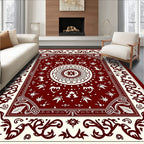 Crimson Ivory Medallion Floral Border Rug