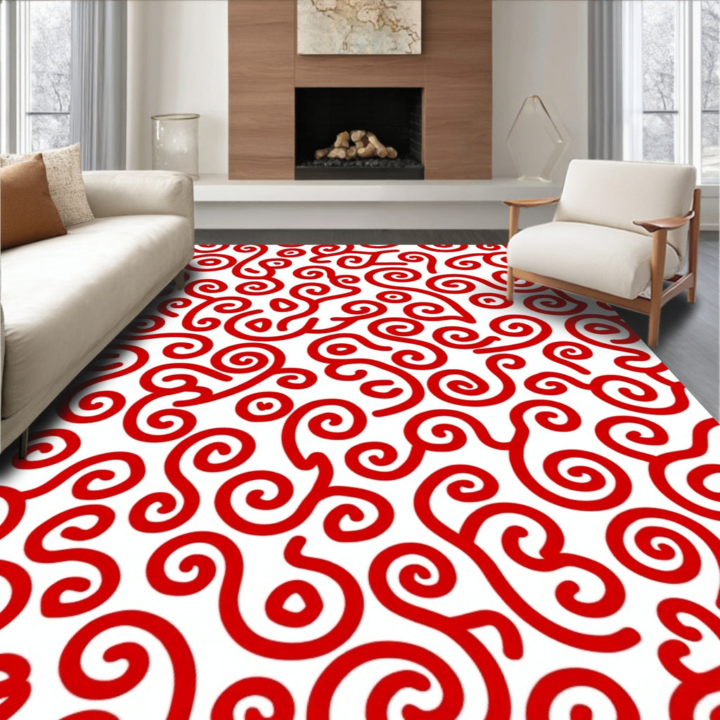 Bold Red Swirl Abstract Textile Rug
