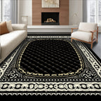Eclectic Black Cream Border Detail Rug