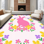 Pink bunny with colorful floral border Rug