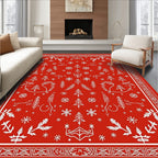 Crimson Winter Forest Snowflake Arrangement Rug