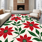 Bold Red Poinsettia Floral Leaf Rug