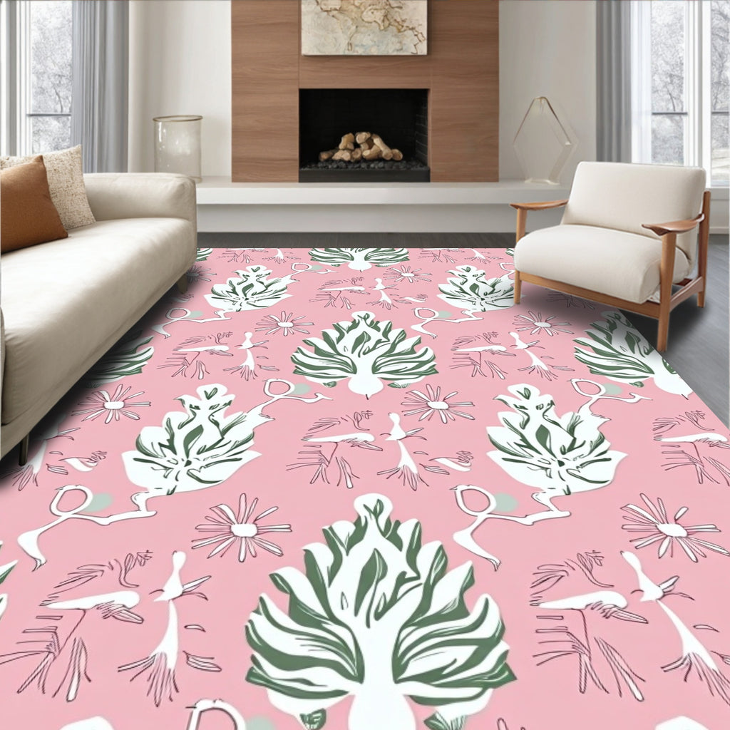 Pink Leafy Floral Grove Rug
