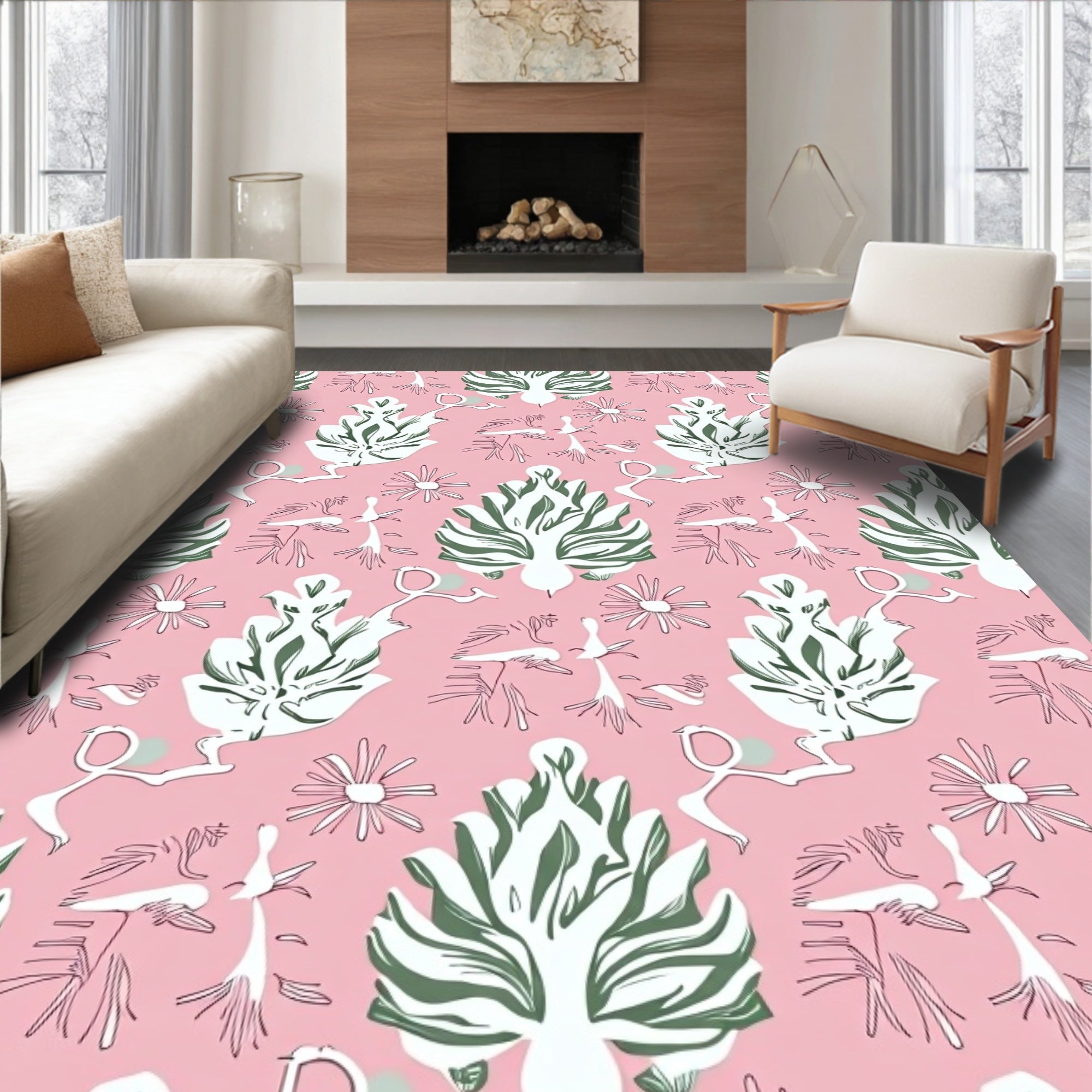 Pink Leafy Floral Grove Rug