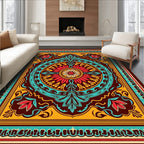 Ornate Crimson Teal Floral Medallion Rug