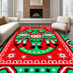 Christmas Elves Red Green Stars Rug