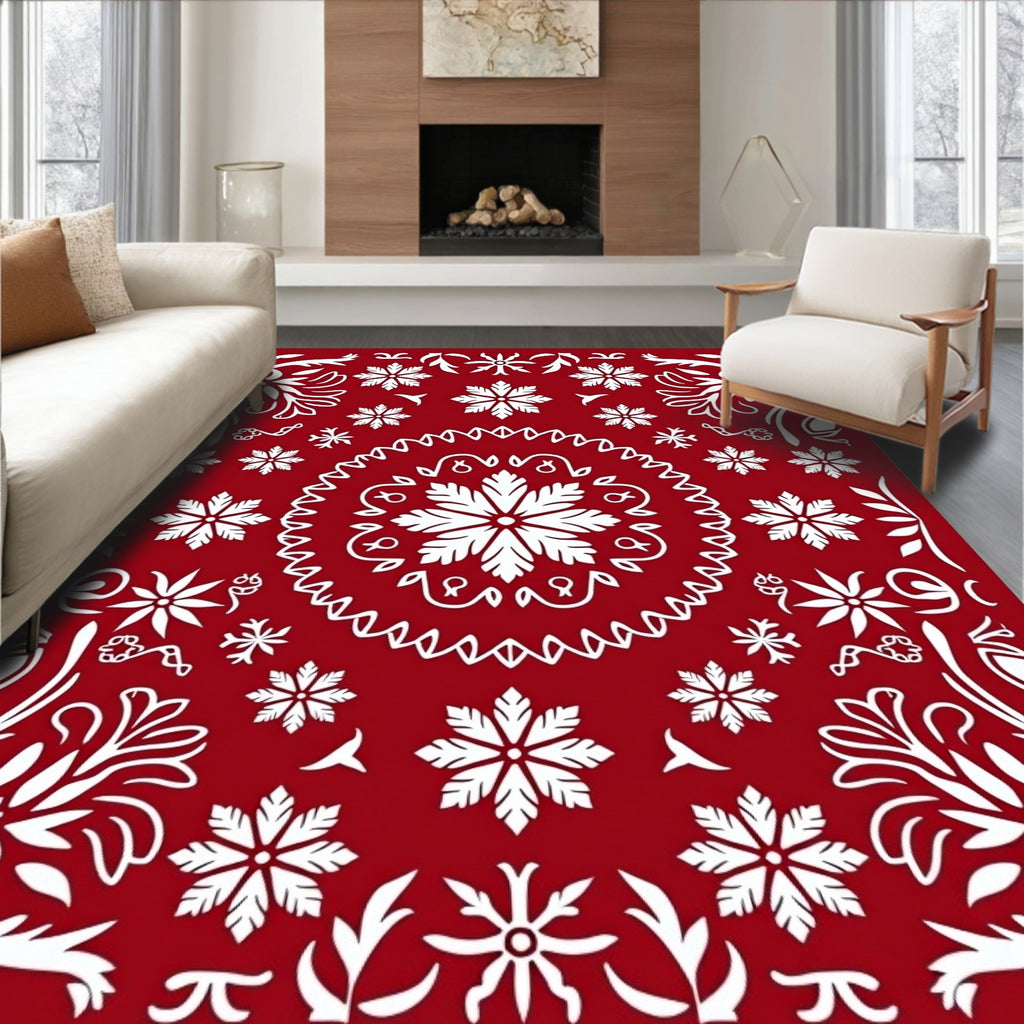 Crimson Snowflake Floral Medallions Rug
