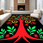 Bold Red Tree Stars Green Leaves Rug
