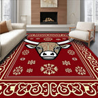 Crimson Bull Snowflakes Border Rug