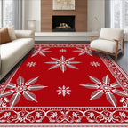 Crimson White Snowflake Ornamental Border Rug