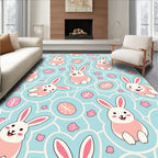 Cute Pink Bunny Blue Easter Eggs Rug