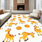 Playful Yellow Giraffe Round Accent Rug