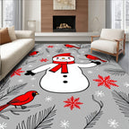 Red Cardinal Snowman Winter Wonderland Rug