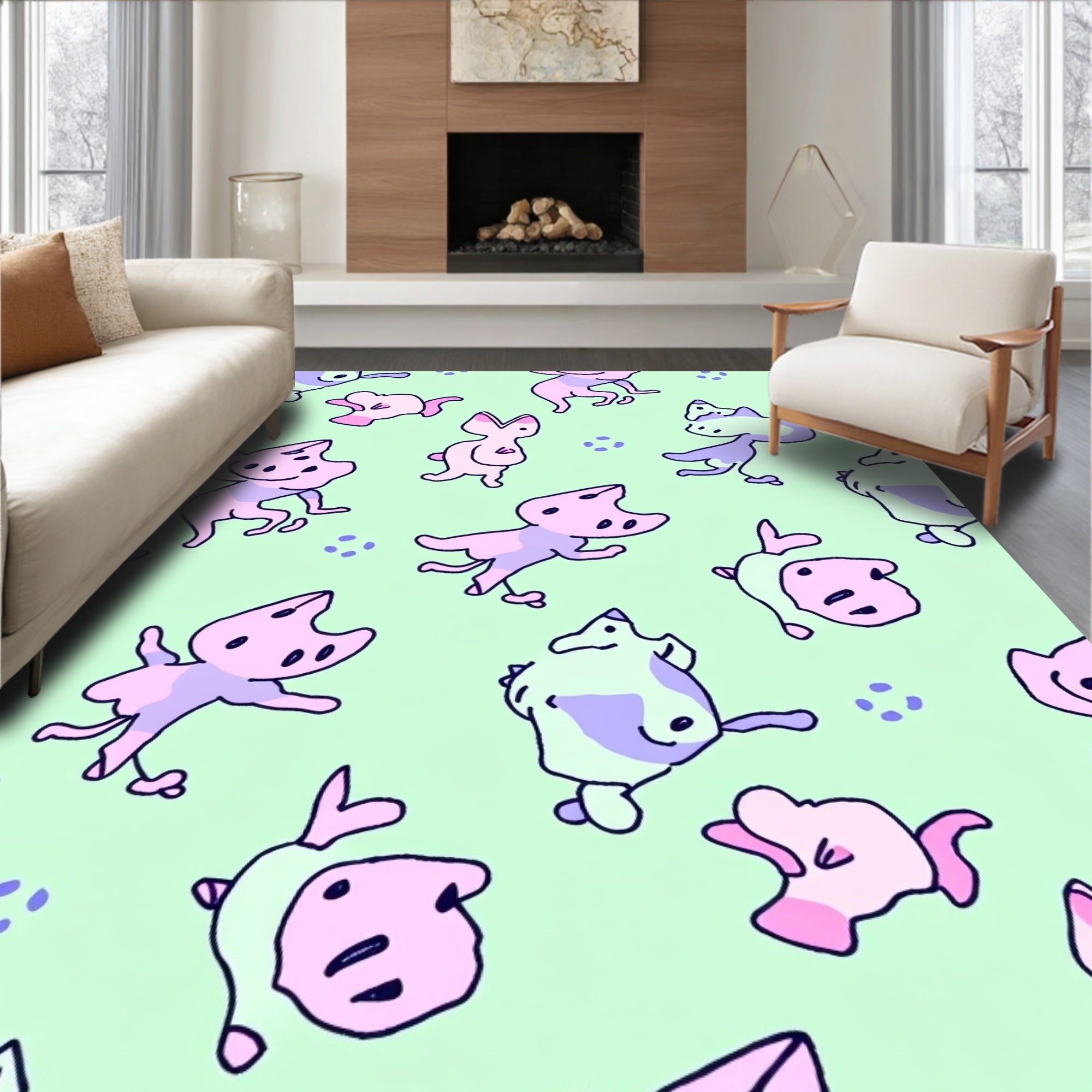 Pastel Whimsical Creature Playful Animals Rug