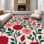 Crimson Pink Floral Vine Art Rug
