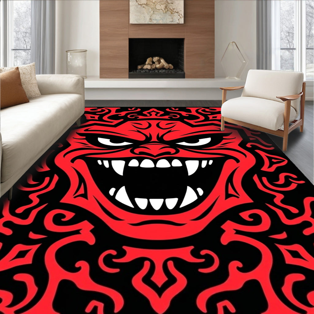 Fiery Red Demon Face Horror Rug