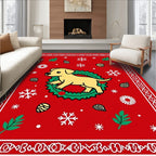 Golden Puppy Wreath Christmas Red Rug