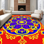 Vibrant Red Blue Yellow Floral Mandala Rug