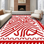 Red Abstract Swirls Bordered Rug