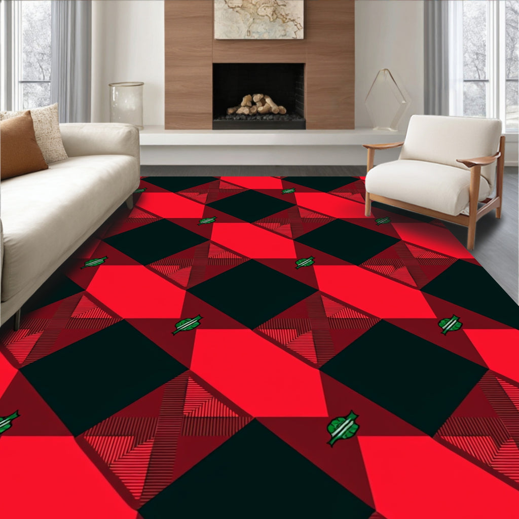 Red Black Plaid Diamond Accents Rug