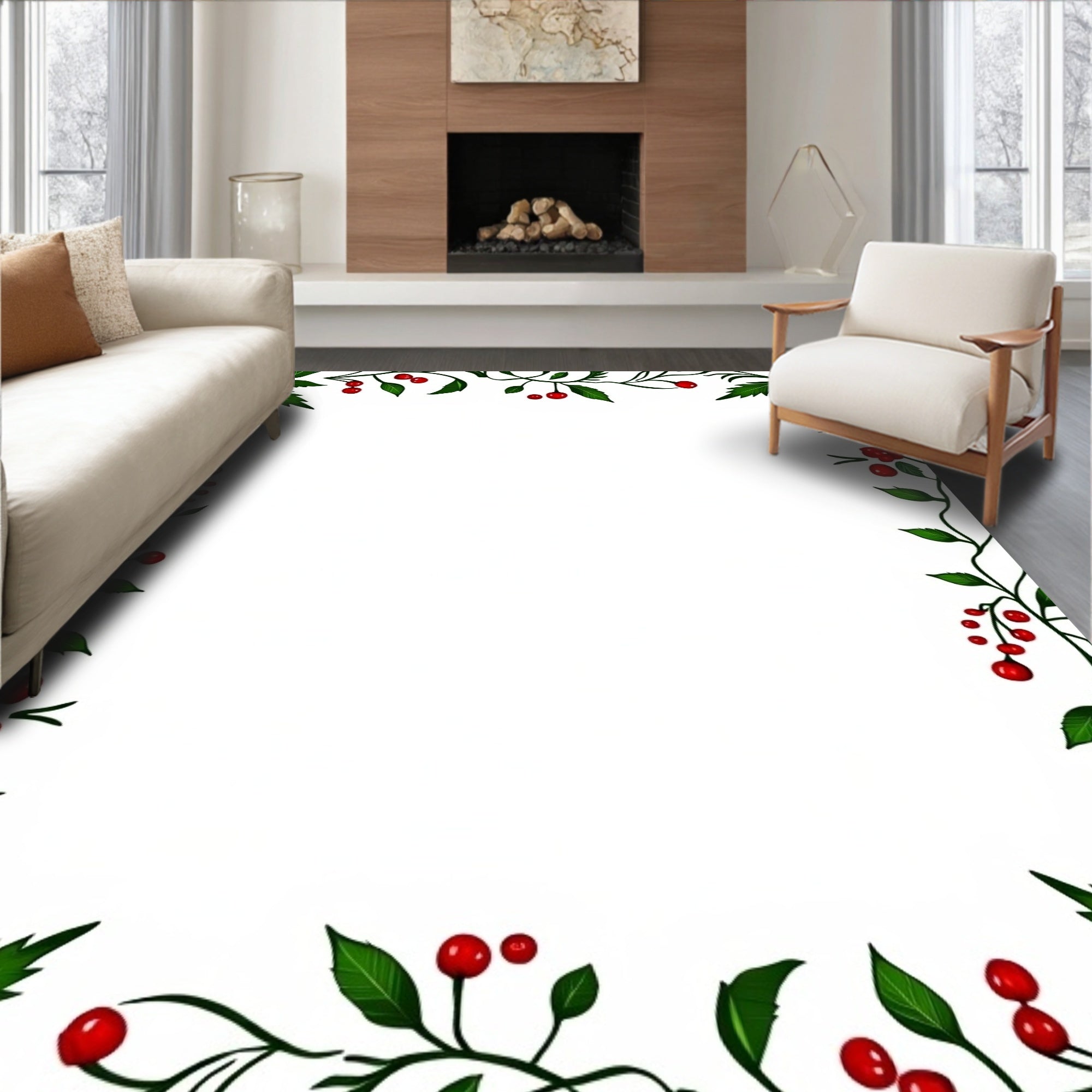Whimsical Red Berry Vine Border Rug