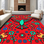 Vibrant Red Hummingbird Floral Garden Rug