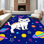 Whimsical Cat Cosmic Planets Bright Colors Rug
