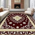 Crimson Gold Arabesque Floral Square Rug