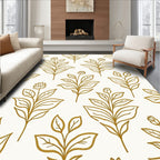 Golden Botanical Outline Foliage Rug