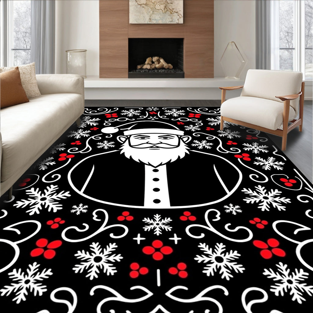 Festive Santa Snowflakes Red Berries Art Rug