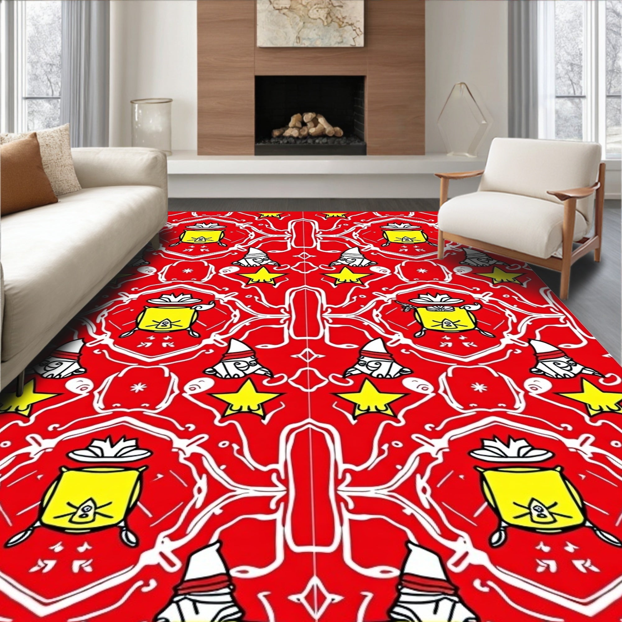 Red Yellow Gnomes Starlight Art Rug