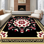 Deep Red Floral Medallion Frame Rug