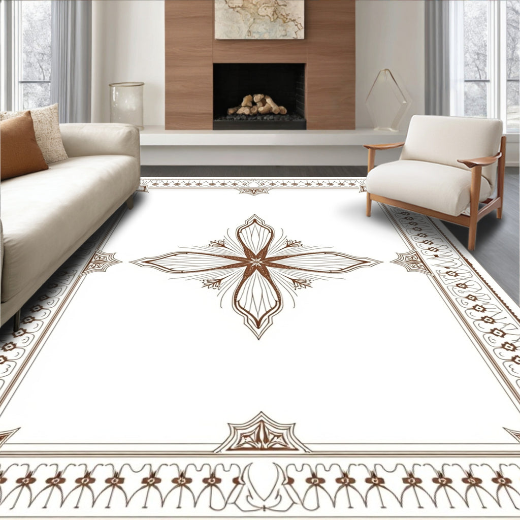 Brown Medallion Floral Border Rug
