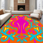 Vibrant Pink Cat Floral Swirls Rug