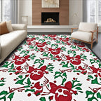 Red Reindeer Holly Leaf Swirl Rug