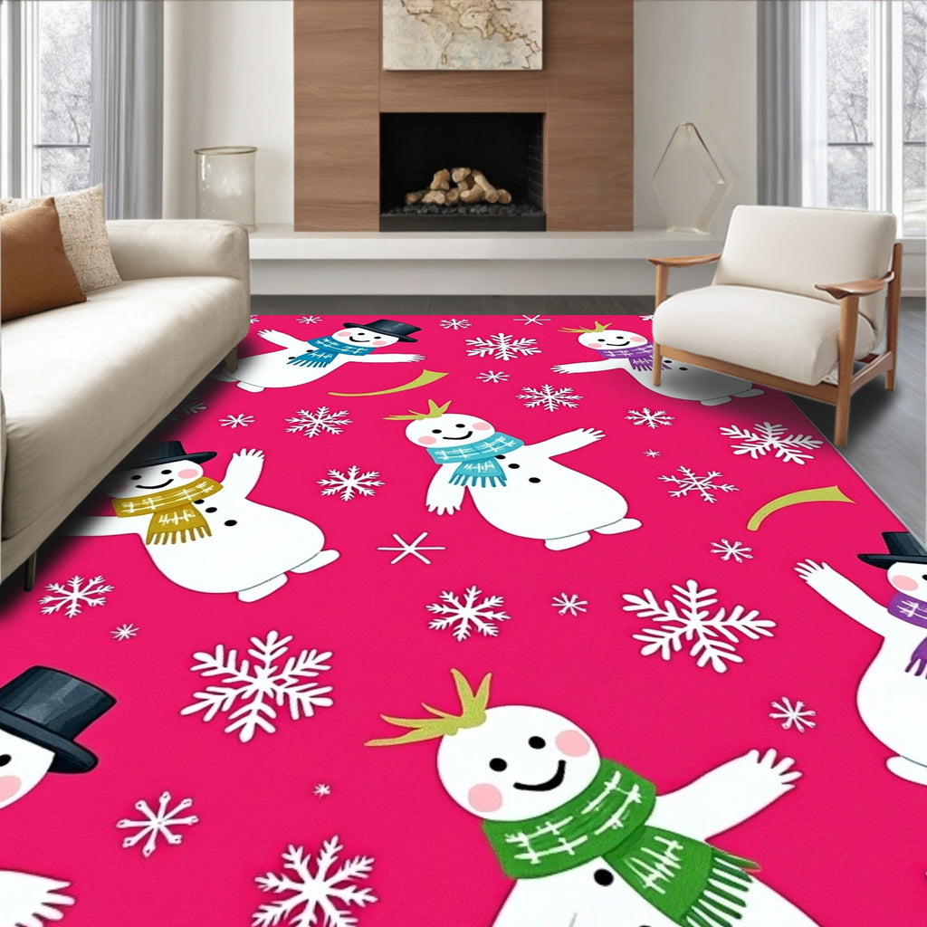 Charming Snowmen Festive Hot Pink Snowflakes Rug