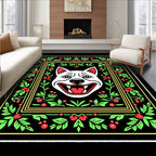 Bold White Dog Floral Border Rug