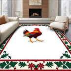 Rooster With Red Green Border Rug