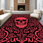 Crimson Skull Ornamental Square Rug