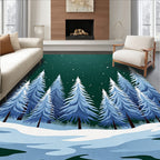 Winter Snowy Forest Pine Trees Rug