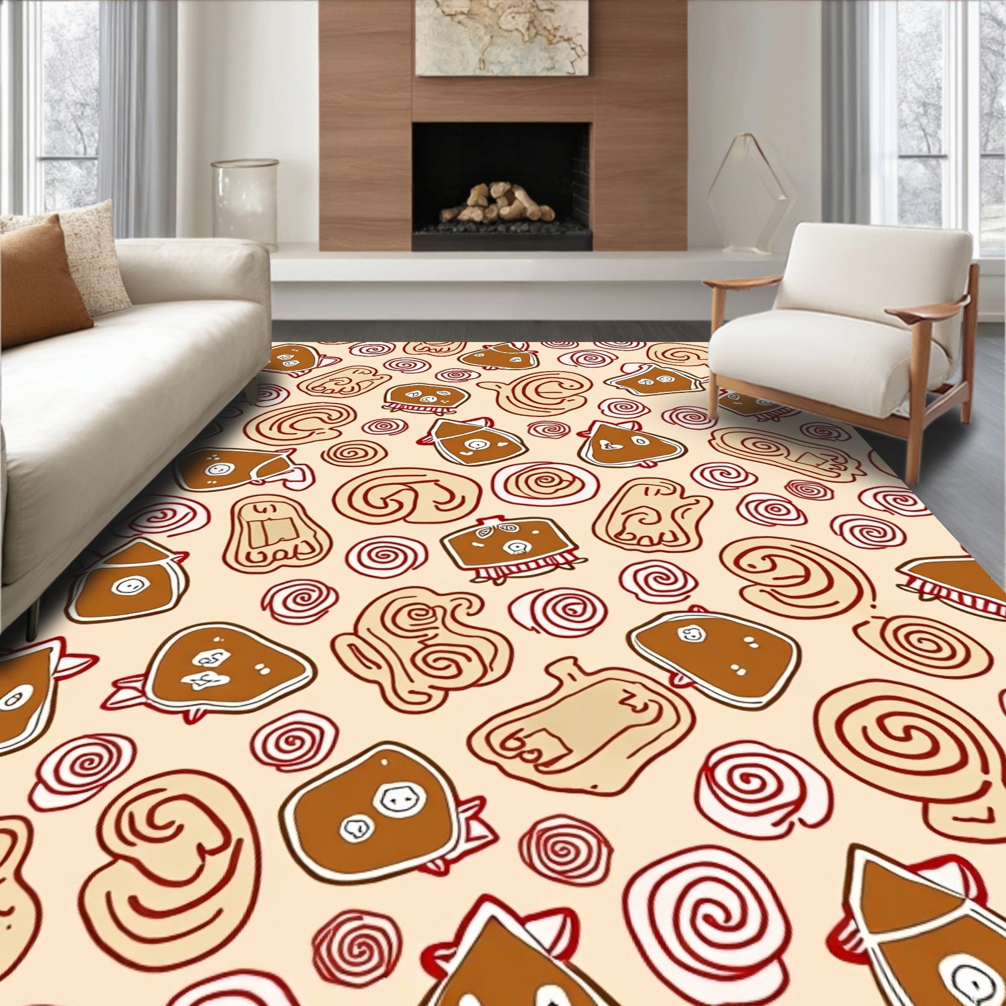 Brown Red Swirl Gingerbread Cookies Rug