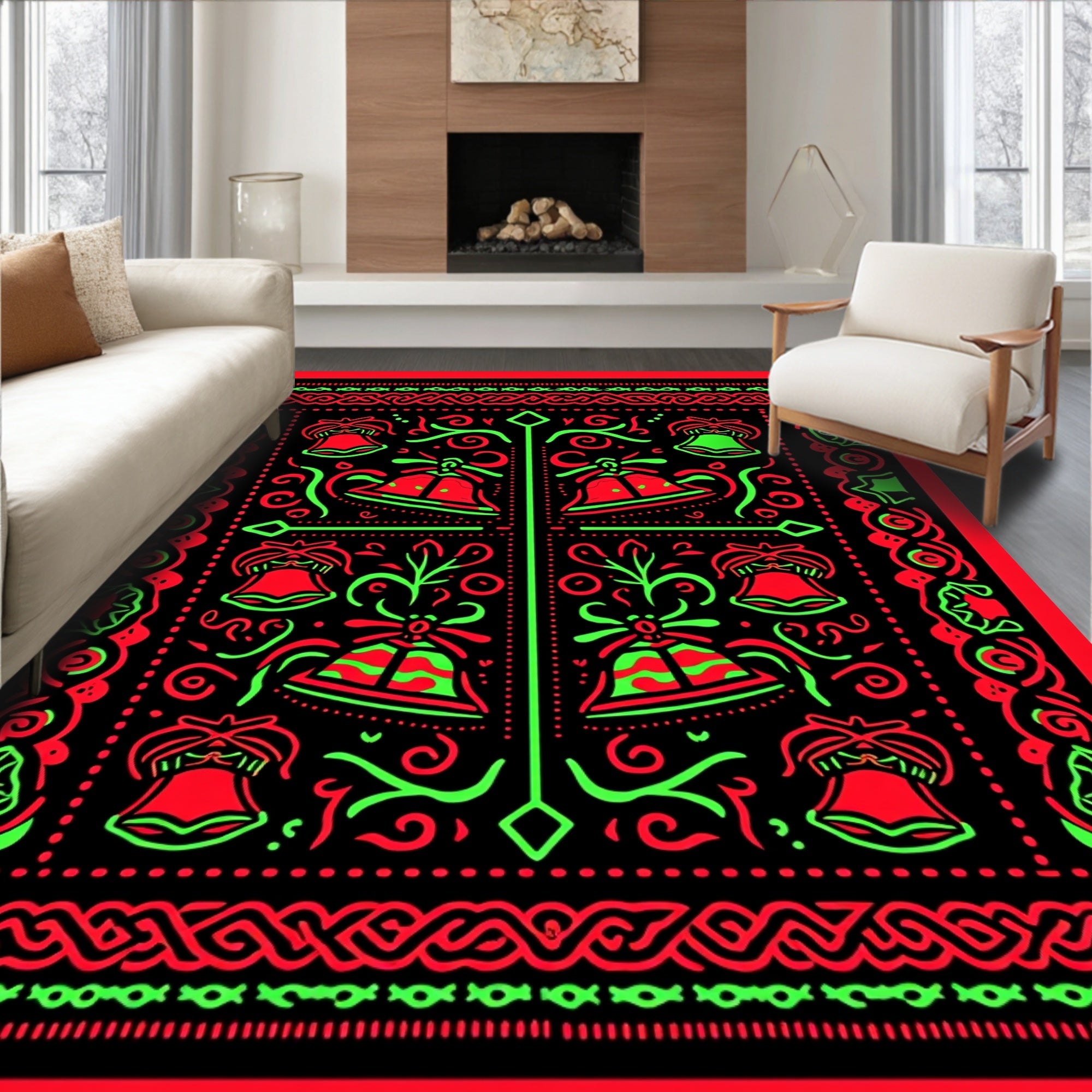 Festive Red Green Bell Garland Rug