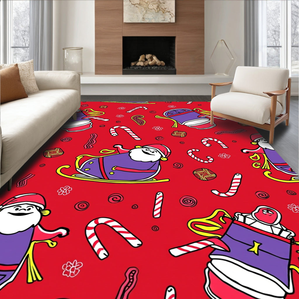 Christmas Santa Sleigh Candy Cane Fun Rug